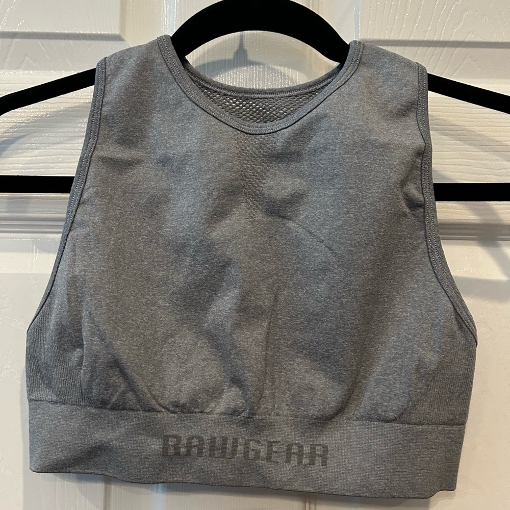 Raw Gear Fitted Crop Top Sports Bra Size M Activewear Weightlifting New Gray